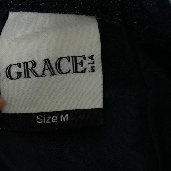 Grace in LA Skirt Womens M Embellished Rhinestone Peace Sign Designer Denim Jean - Picture 6 of 7